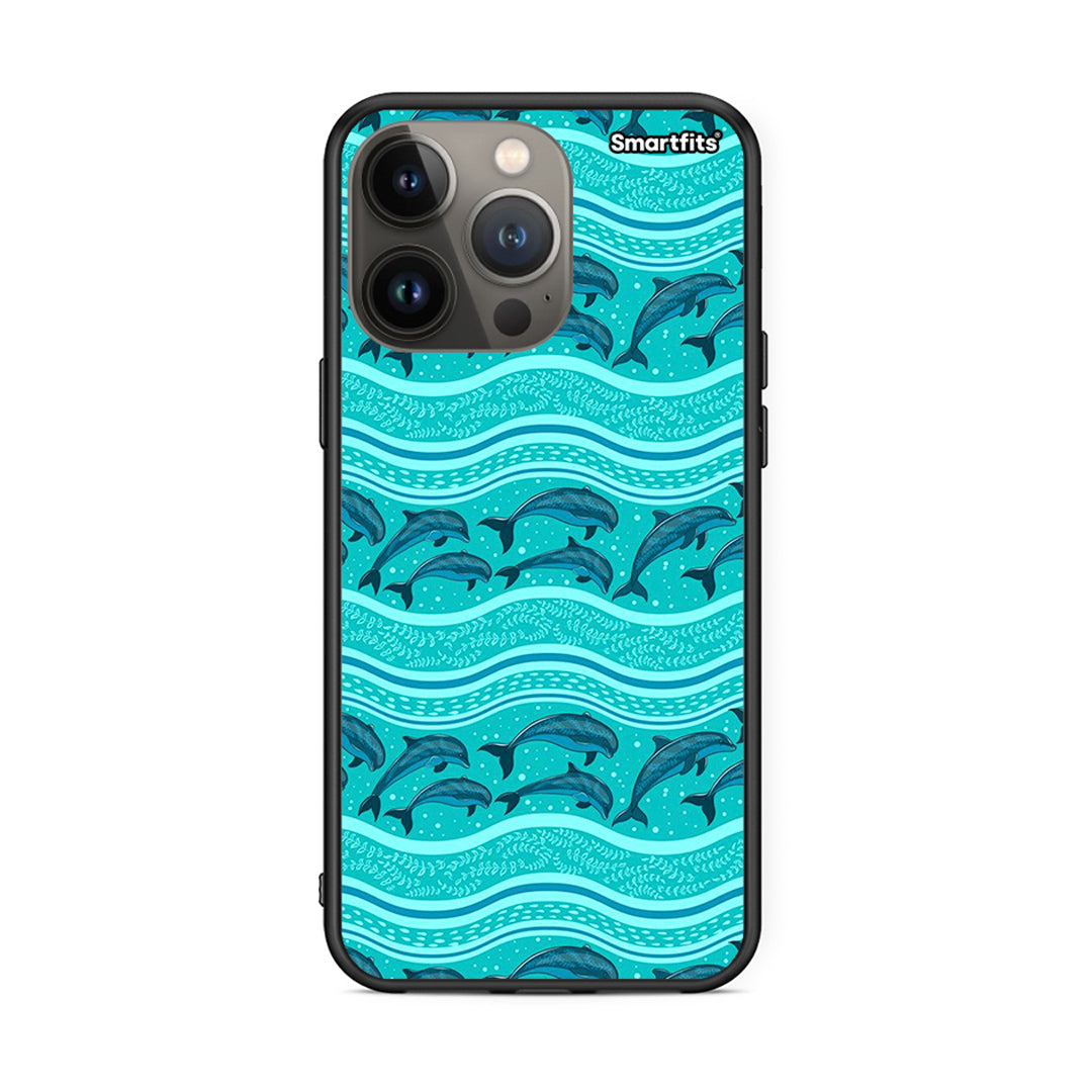 iPhone 13 Pro Max Swimming Dolphins θήκη από τη Smartfits με σχέδιο στο πίσω μέρος και μαύρο περίβλημα | Smartphone case with colorful back and black bezels by Smartfits