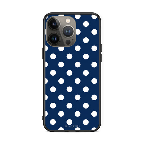 Θήκη iPhone 13 Pro Max White Large Polka Dots on Navy από τη Smartfits με σχέδιο στο πίσω μέρος και μαύρο περίβλημα | iPhone 13 Pro Max White Large Polka Dots on Navy case with colorful back and black bezels