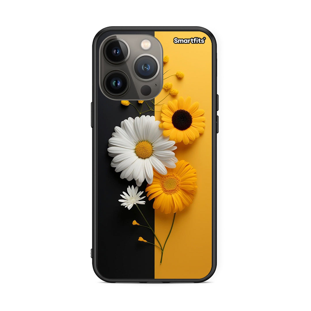 iPhone 13 Pro Max Yellow Daisies θήκη από τη Smartfits με σχέδιο στο πίσω μέρος και μαύρο περίβλημα | Smartphone case with colorful back and black bezels by Smartfits