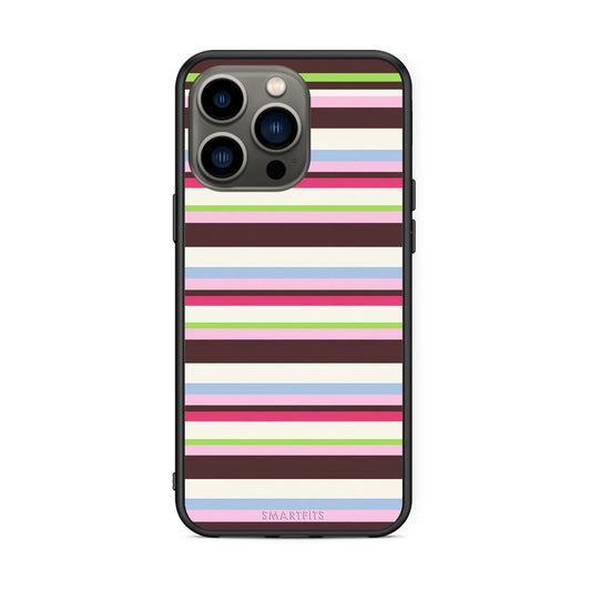 Θήκη iPhone 13 Pro Multicolour Horizontal Stripes από τη Smartfits με σχέδιο στο πίσω μέρος και μαύρο περίβλημα | iPhone 13 Pro Multicolour Horizontal Stripes case with colorful back and black bezels