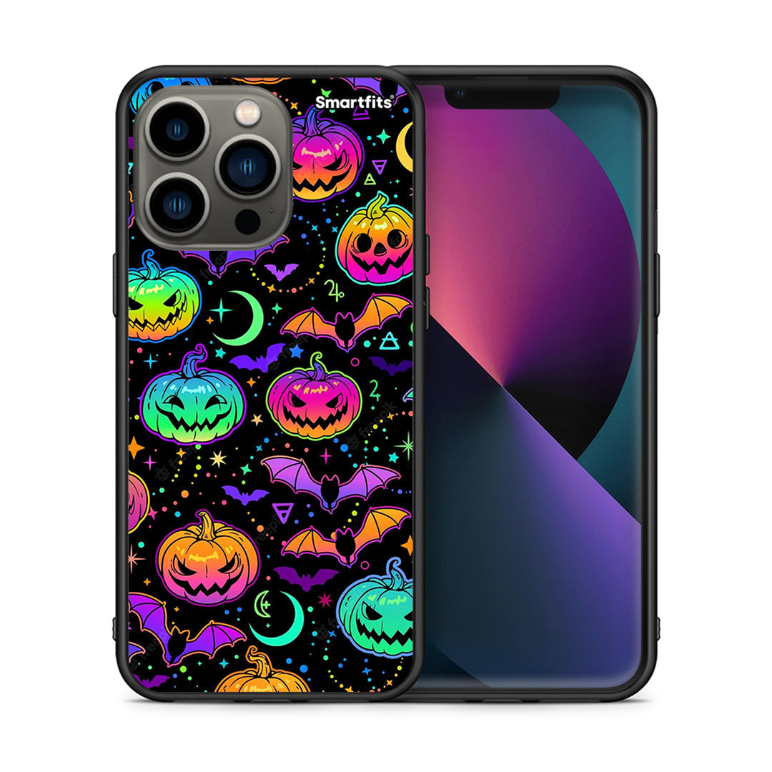 Θήκη iPhone 13 Pro Neon Halloween από τη Smartfits με σχέδιο στο πίσω μέρος και μαύρο περίβλημα | iPhone 13 Pro Neon Halloween case with colorful back and black bezels