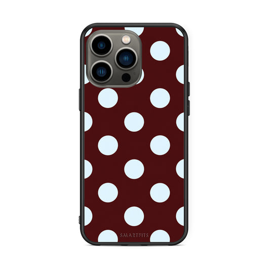 Θήκη iPhone 13 Pro Pale Blue Large Polka Dots on Burgundy από τη Smartfits με σχέδιο στο πίσω μέρος και μαύρο περίβλημα | iPhone 13 Pro Pale Blue Large Polka Dots on Burgundy case with colorful back and black bezels
