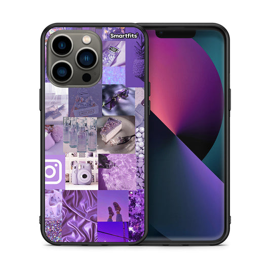 Θήκη iPhone 13 Pro Purple Aesthetic Collage από τη Smartfits με σχέδιο στο πίσω μέρος και μαύρο περίβλημα | iPhone 13 Pro Purple Aesthetic Collage case with colorful back and black bezels