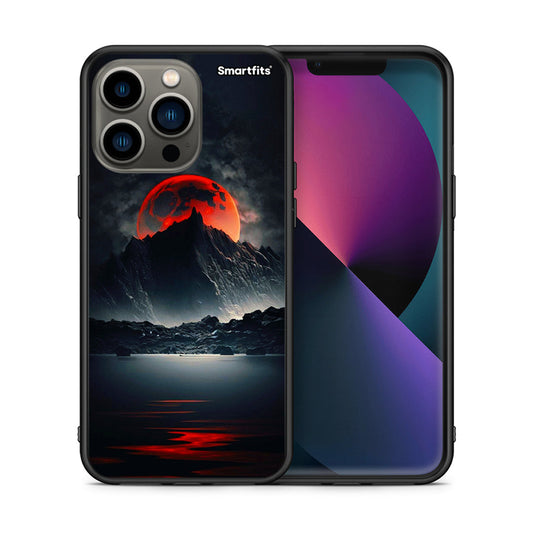 Θήκη iPhone 13 Pro Red Full Moon από τη Smartfits με σχέδιο στο πίσω μέρος και μαύρο περίβλημα | iPhone 13 Pro Red Full Moon case with colorful back and black bezels