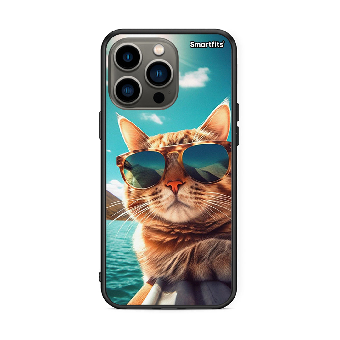 iPhone 13 Pro Summer Cat θήκη από τη Smartfits με σχέδιο στο πίσω μέρος και μαύρο περίβλημα | Smartphone case with colorful back and black bezels by Smartfits