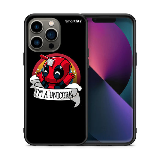 Θήκη iPhone 13 Pro Unicorn Deadpool από τη Smartfits με σχέδιο στο πίσω μέρος και μαύρο περίβλημα | iPhone 13 Pro Unicorn Deadpool case with colorful back and black bezels