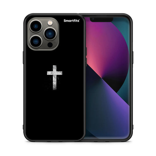 Θήκη iPhone 13 Pro White Cross από τη Smartfits με σχέδιο στο πίσω μέρος και μαύρο περίβλημα | iPhone 13 Pro White Cross case with colorful back and black bezels