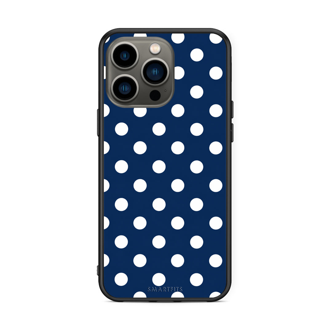 Θήκη iPhone 13 Pro White Large Polka Dots on Navy από τη Smartfits με σχέδιο στο πίσω μέρος και μαύρο περίβλημα | iPhone 13 Pro White Large Polka Dots on Navy case with colorful back and black bezels