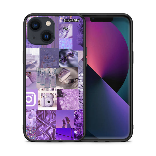 Θήκη iPhone 13 Purple Aesthetic Collage από τη Smartfits με σχέδιο στο πίσω μέρος και μαύρο περίβλημα | iPhone 13 Purple Aesthetic Collage case with colorful back and black bezels