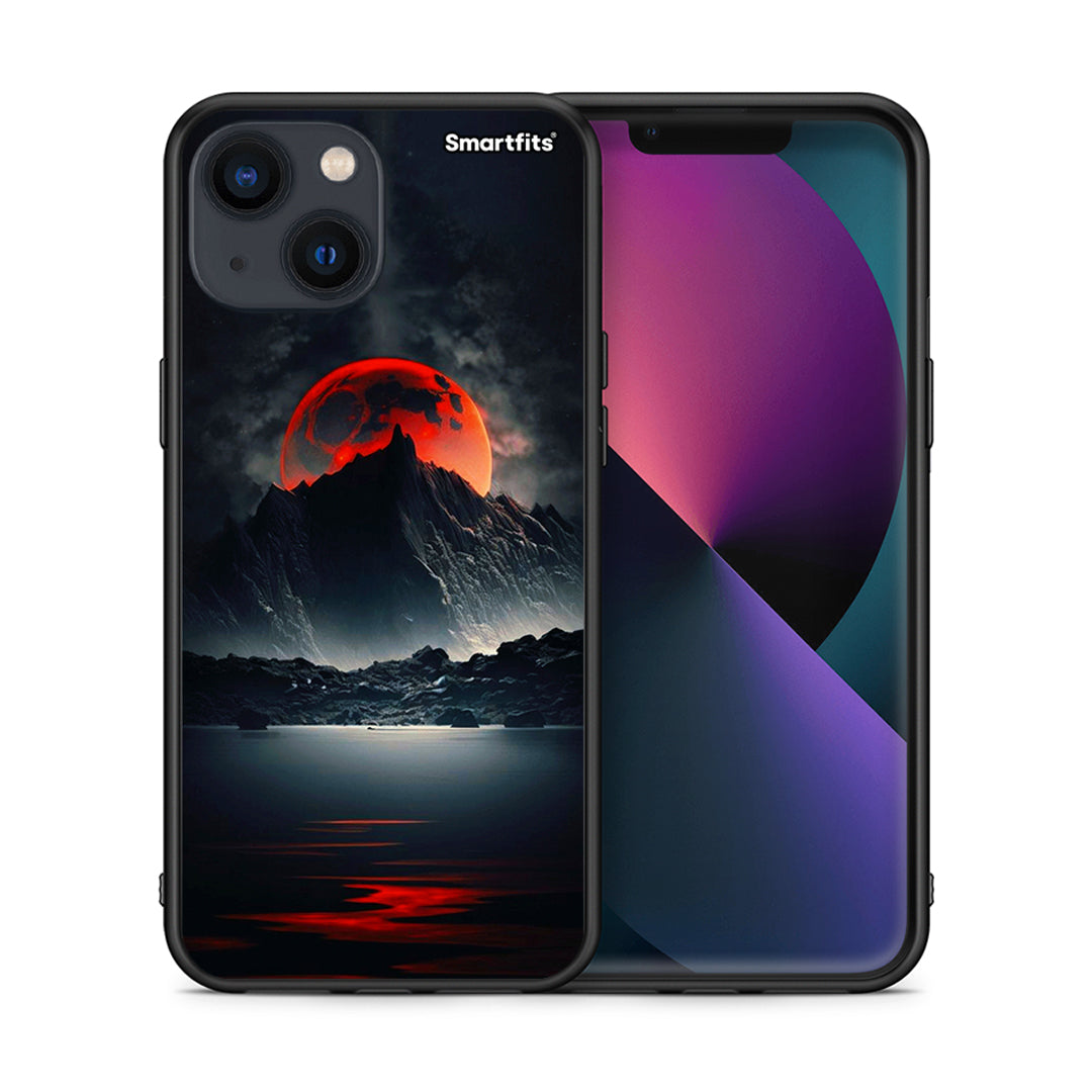 Θήκη iPhone 13 Red Full Moon από τη Smartfits με σχέδιο στο πίσω μέρος και μαύρο περίβλημα | iPhone 13 Red Full Moon case with colorful back and black bezels