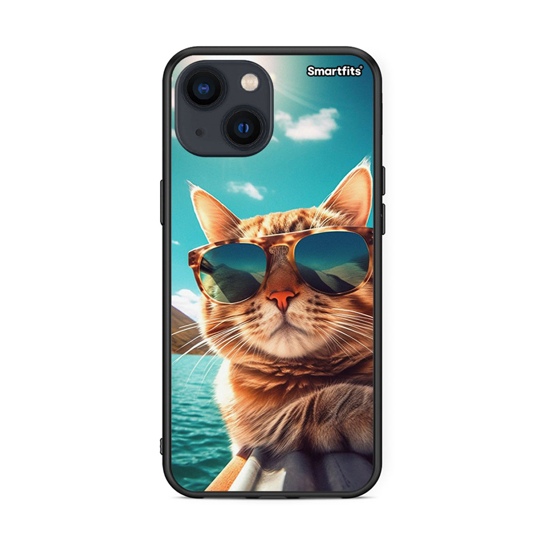 iPhone 13 Summer Cat θήκη από τη Smartfits με σχέδιο στο πίσω μέρος και μαύρο περίβλημα | Smartphone case with colorful back and black bezels by Smartfits