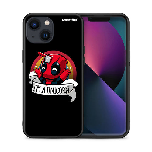 Θήκη iPhone 13 Unicorn Deadpool από τη Smartfits με σχέδιο στο πίσω μέρος και μαύρο περίβλημα | iPhone 13 Unicorn Deadpool case with colorful back and black bezels