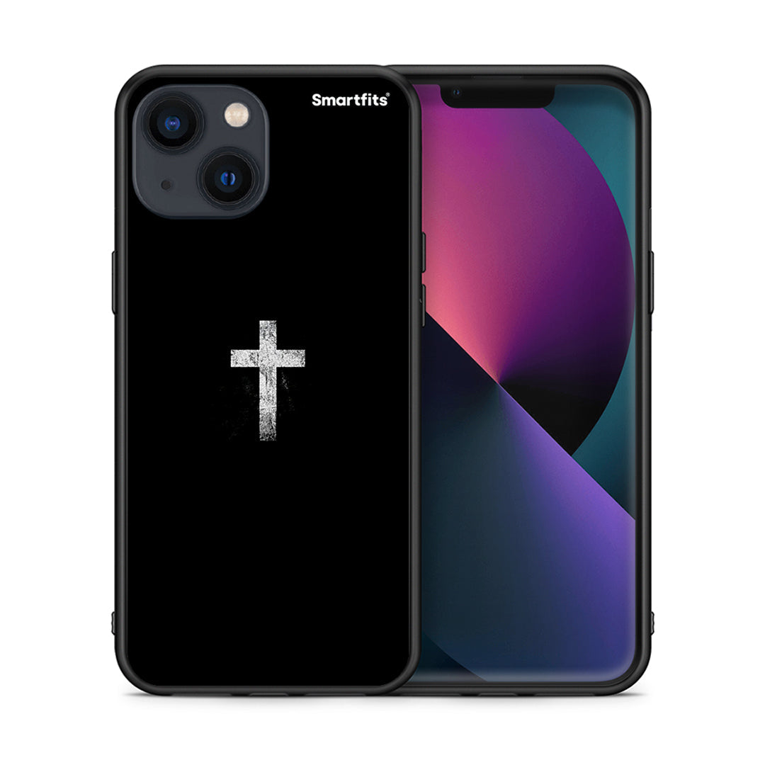 Θήκη iPhone 13 White Cross από τη Smartfits με σχέδιο στο πίσω μέρος και μαύρο περίβλημα | iPhone 13 White Cross case with colorful back and black bezels