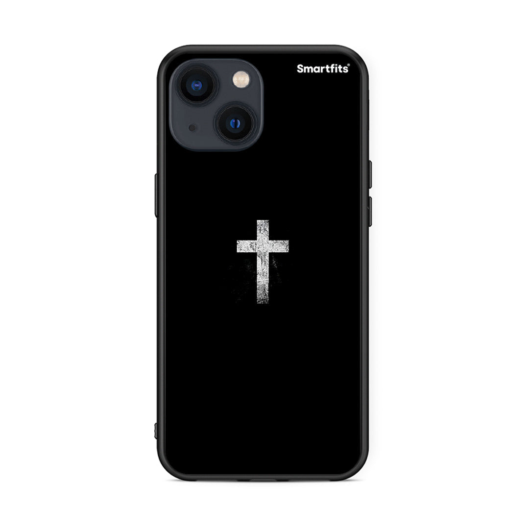 iPhone 13 Mini White Cross θήκη από τη Smartfits με σχέδιο στο πίσω μέρος και μαύρο περίβλημα | Smartphone case with colorful back and black bezels by Smartfits