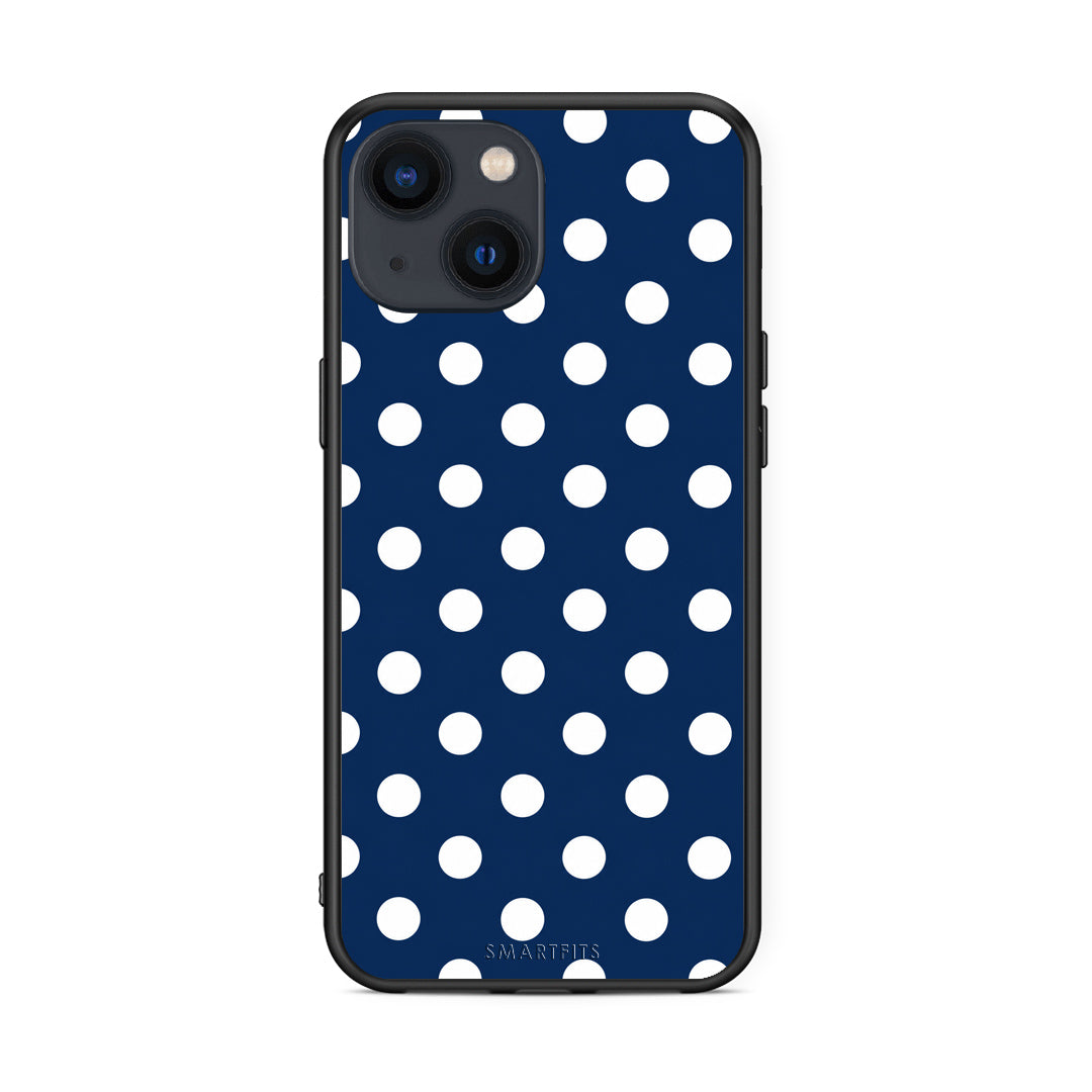 Θήκη iPhone 13 White Large Polka Dots on Navy από τη Smartfits με σχέδιο στο πίσω μέρος και μαύρο περίβλημα | iPhone 13 White Large Polka Dots on Navy case with colorful back and black bezels