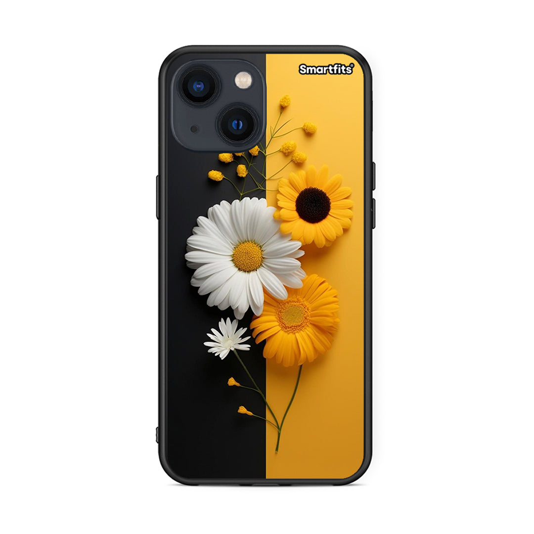 iPhone 13 Mini Yellow Daisies θήκη από τη Smartfits με σχέδιο στο πίσω μέρος και μαύρο περίβλημα | Smartphone case with colorful back and black bezels by Smartfits