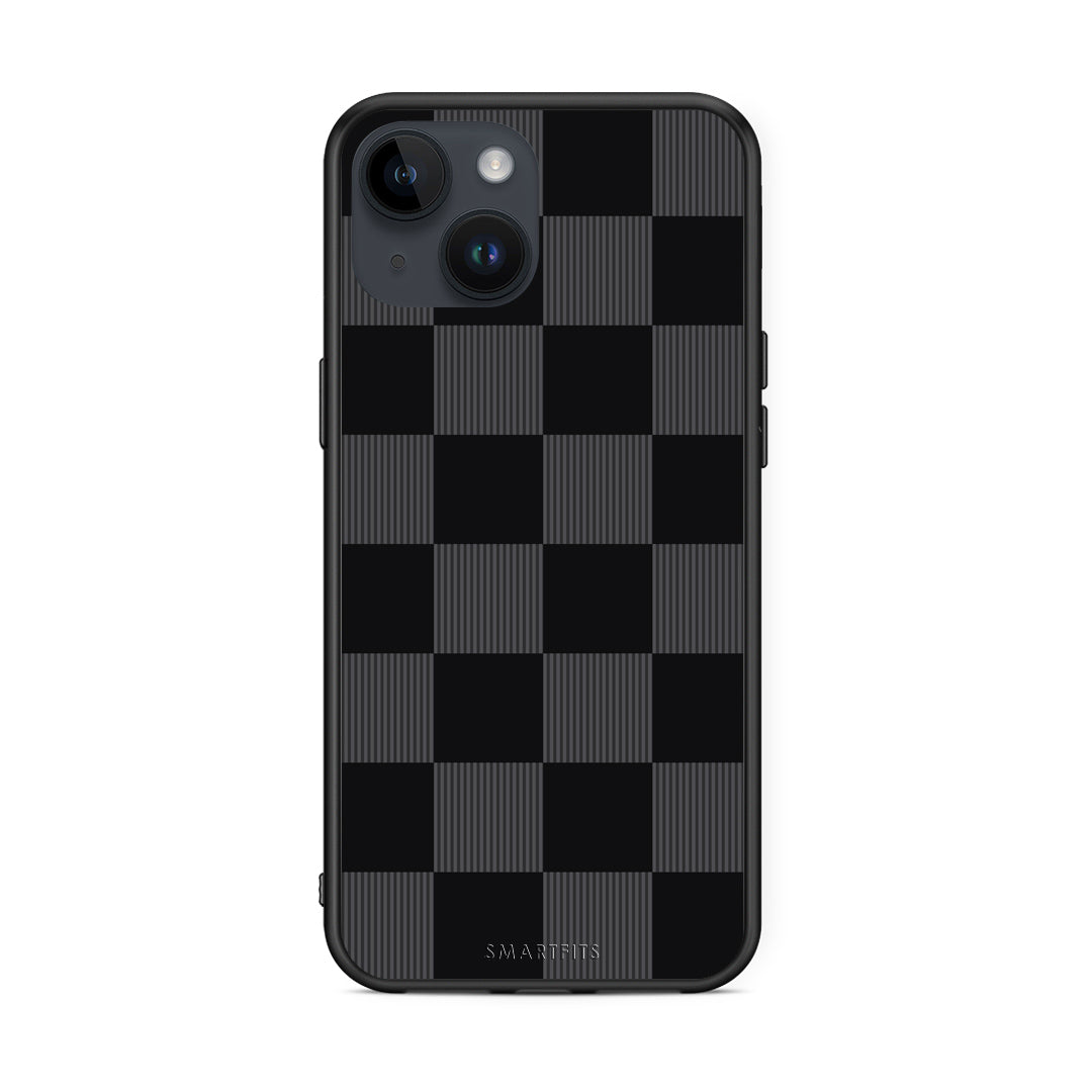 Θήκη iPhone 15 Black and Charcoal Striped Checks από τη Smartfits με σχέδιο στο πίσω μέρος και μαύρο περίβλημα | iPhone 15 Black and Charcoal Striped Checks case with colorful back and black bezels