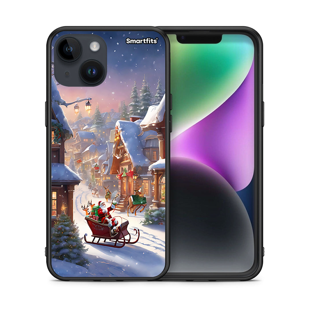 Θήκη iPhone 15 Christmas Snow από τη Smartfits με σχέδιο στο πίσω μέρος και μαύρο περίβλημα | iPhone 15 Christmas Snow case with colorful back and black bezels