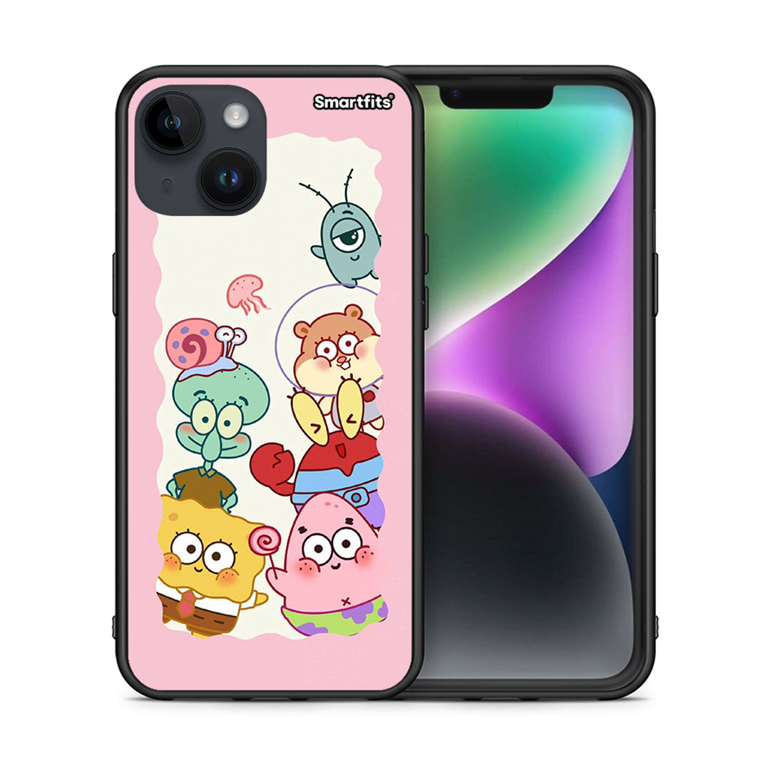 Θήκη iPhone 14 Cute Companion από τη Smartfits με σχέδιο στο πίσω μέρος και μαύρο περίβλημα | iPhone 14 Cute Companion case with colorful back and black bezels