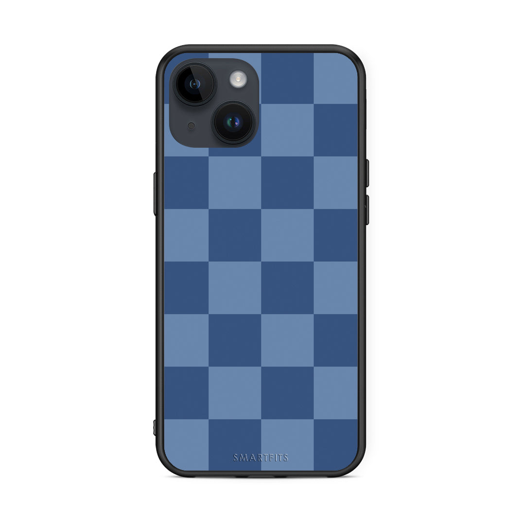 Θήκη iPhone 15 Denim Blue Checkerboard από τη Smartfits με σχέδιο στο πίσω μέρος και μαύρο περίβλημα | iPhone 15 Denim Blue Checkerboard case with colorful back and black bezels