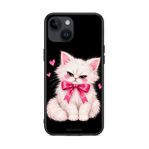 Θήκη iPhone 15 Grumpy Party Kitten on Black από τη Smartfits με σχέδιο στο πίσω μέρος και μαύρο περίβλημα | iPhone 15 Grumpy Party Kitten on Black case with colorful back and black bezels