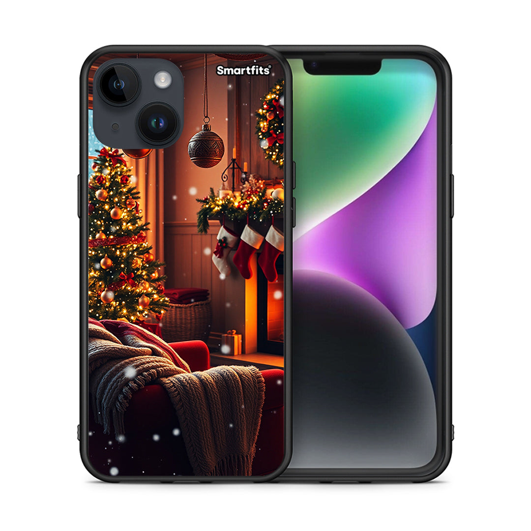 Θήκη iPhone 14 Home For Christmas από τη Smartfits με σχέδιο στο πίσω μέρος και μαύρο περίβλημα | iPhone 14 Home For Christmas case with colorful back and black bezels