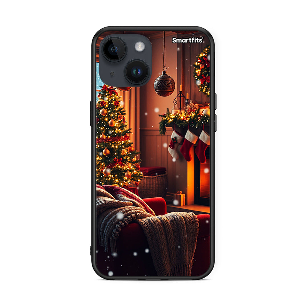 iPhone 14 Home For Christmas θήκη από τη Smartfits με σχέδιο στο πίσω μέρος και μαύρο περίβλημα | Smartphone case with colorful back and black bezels by Smartfits