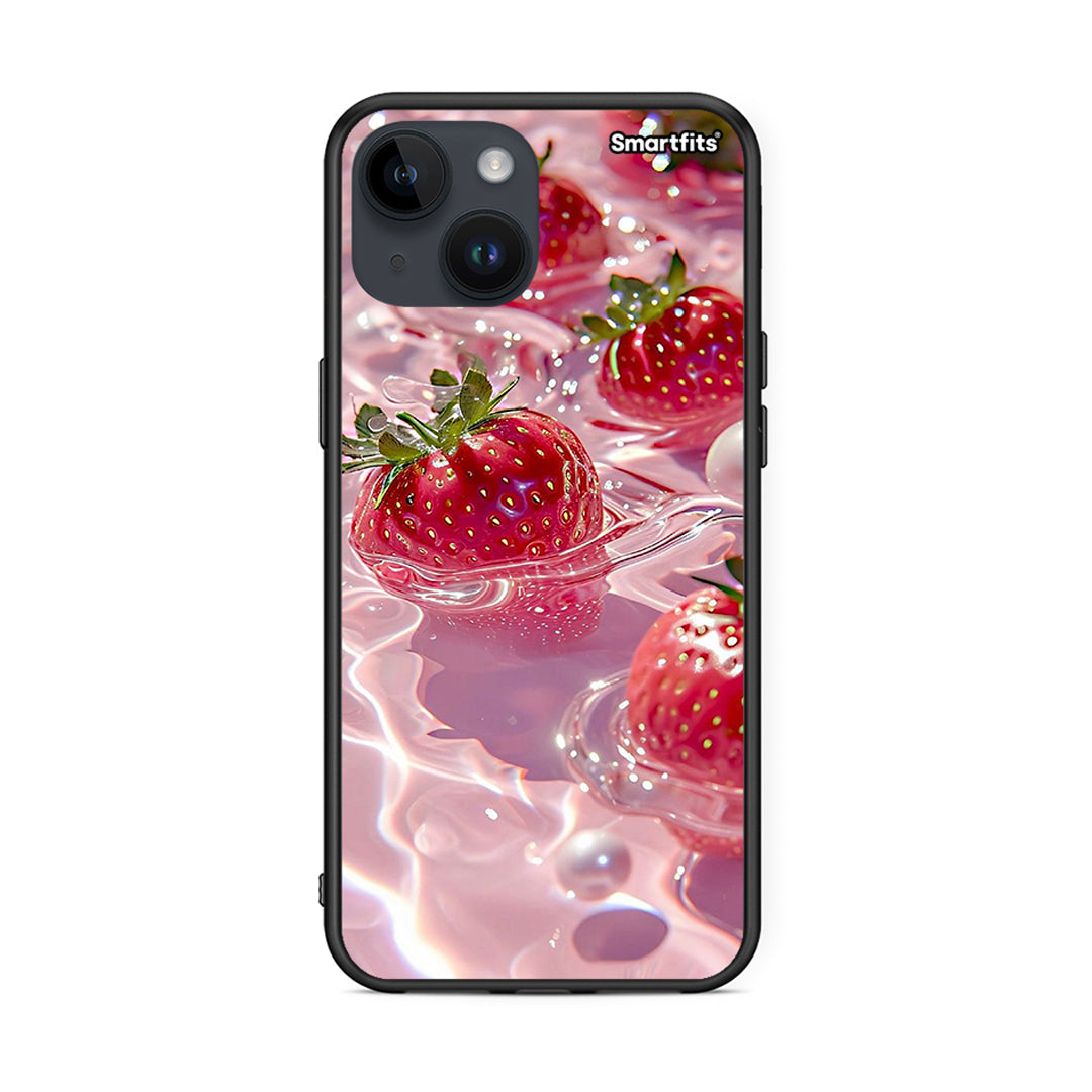 iPhone 15 Juicy Strawberries θήκη από τη Smartfits με σχέδιο στο πίσω μέρος και μαύρο περίβλημα | Smartphone case with colorful back and black bezels by Smartfits