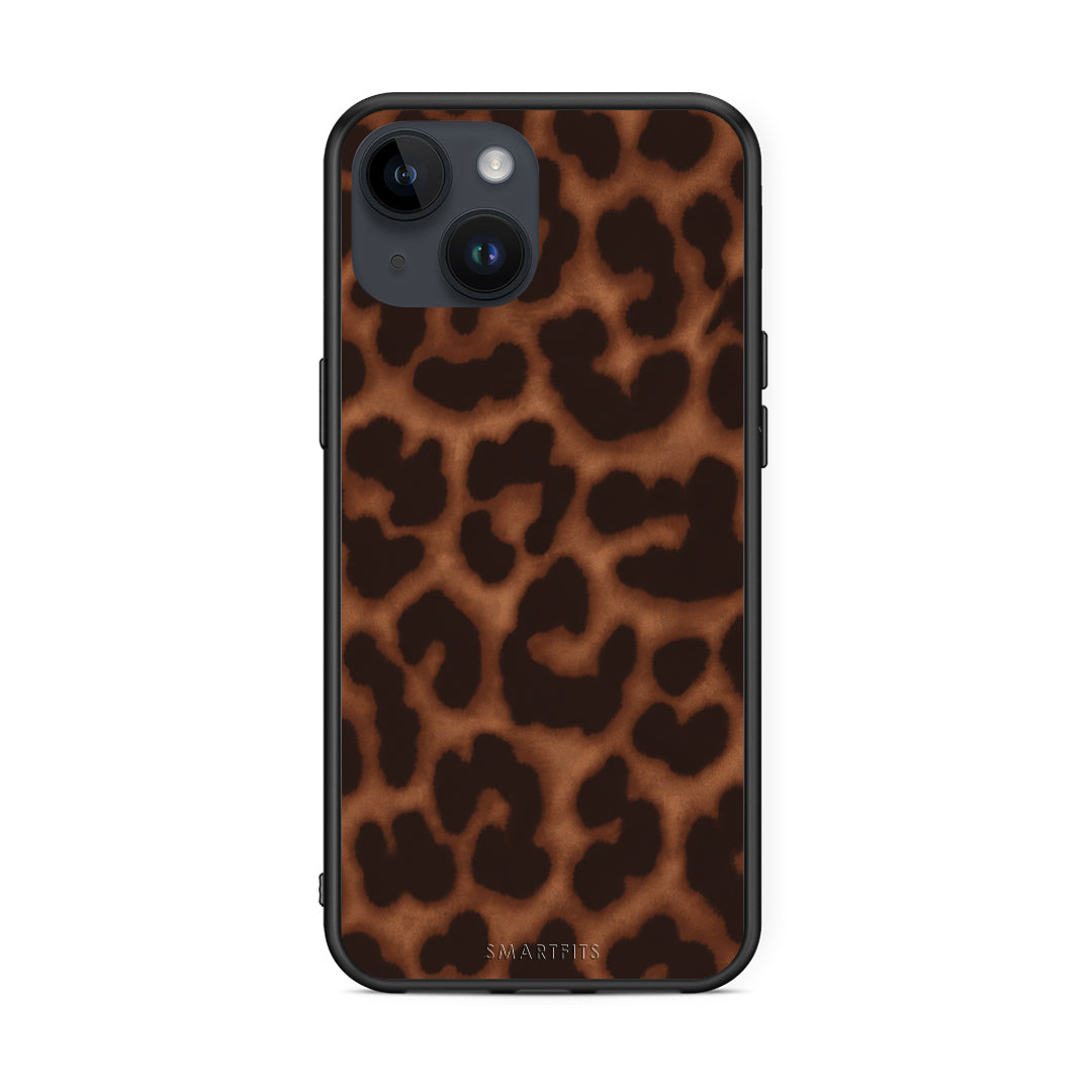 Θήκη iPhone 15 Leopard Print Dark Brown από τη Smartfits με σχέδιο στο πίσω μέρος και μαύρο περίβλημα | iPhone 15 Leopard Print Dark Brown case with colorful back and black bezels