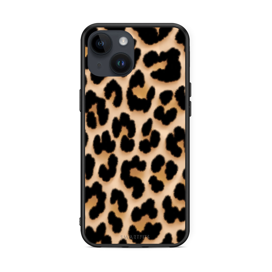 Θήκη iPhone 15 Leopard Print Tan Large από τη Smartfits με σχέδιο στο πίσω μέρος και μαύρο περίβλημα | iPhone 15 Leopard Print Tan Large case with colorful back and black bezels