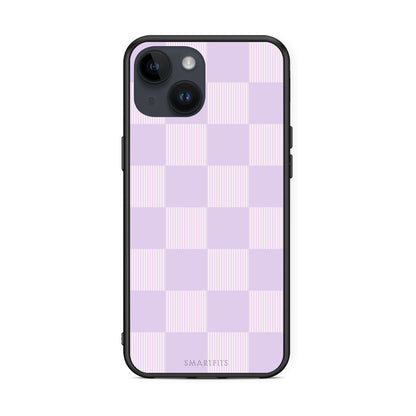 Θήκη iPhone 15 Lilac and Cream Striped Checks από τη Smartfits με σχέδιο στο πίσω μέρος και μαύρο περίβλημα | iPhone 15 Lilac and Cream Striped Checks case with colorful back and black bezels