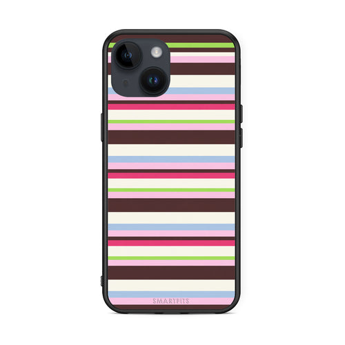 Θήκη iPhone 15 Multicolour Horizontal Stripes από τη Smartfits με σχέδιο στο πίσω μέρος και μαύρο περίβλημα | iPhone 15 Multicolour Horizontal Stripes case with colorful back and black bezels