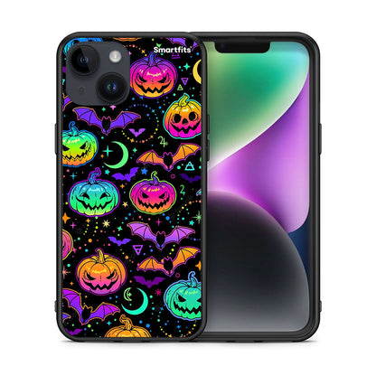 Θήκη iPhone 15 Neon Halloween από τη Smartfits με σχέδιο στο πίσω μέρος και μαύρο περίβλημα | iPhone 15 Neon Halloween case with colorful back and black bezels