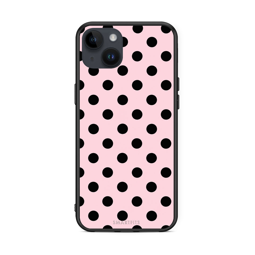 Θήκη iPhone 14 Plus Black Polka Dots on Pink από τη Smartfits με σχέδιο στο πίσω μέρος και μαύρο περίβλημα | iPhone 14 Plus Black Polka Dots on Pink case with colorful back and black bezels