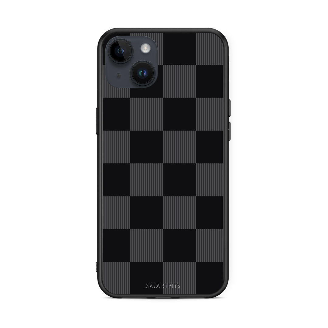 Θήκη iPhone 14 Plus Black and Charcoal Striped Checks από τη Smartfits με σχέδιο στο πίσω μέρος και μαύρο περίβλημα | iPhone 14 Plus Black and Charcoal Striped Checks case with colorful back and black bezels