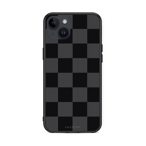 Θήκη iPhone 14 Plus Black and Charcoal Striped Checks από τη Smartfits με σχέδιο στο πίσω μέρος και μαύρο περίβλημα | iPhone 14 Plus Black and Charcoal Striped Checks case with colorful back and black bezels