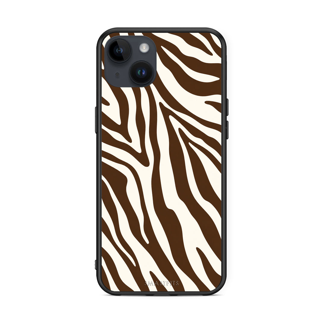Θήκη iPhone 14 Plus Brown and Cream Zebra Stripes από τη Smartfits με σχέδιο στο πίσω μέρος και μαύρο περίβλημα | iPhone 14 Plus Brown and Cream Zebra Stripes case with colorful back and black bezels