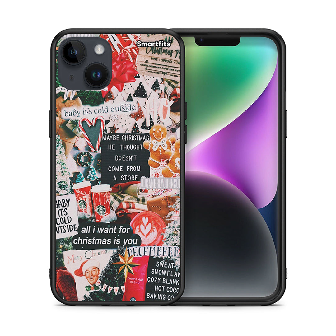 Θήκη iPhone 14 Plus Christmas Happiness από τη Smartfits με σχέδιο στο πίσω μέρος και μαύρο περίβλημα | iPhone 14 Plus Christmas Happiness case with colorful back and black bezels