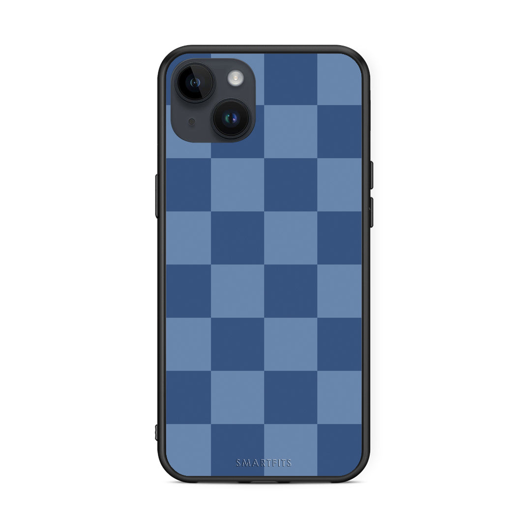 Θήκη iPhone 14 Plus Denim Blue Checkerboard από τη Smartfits με σχέδιο στο πίσω μέρος και μαύρο περίβλημα | iPhone 14 Plus Denim Blue Checkerboard case with colorful back and black bezels