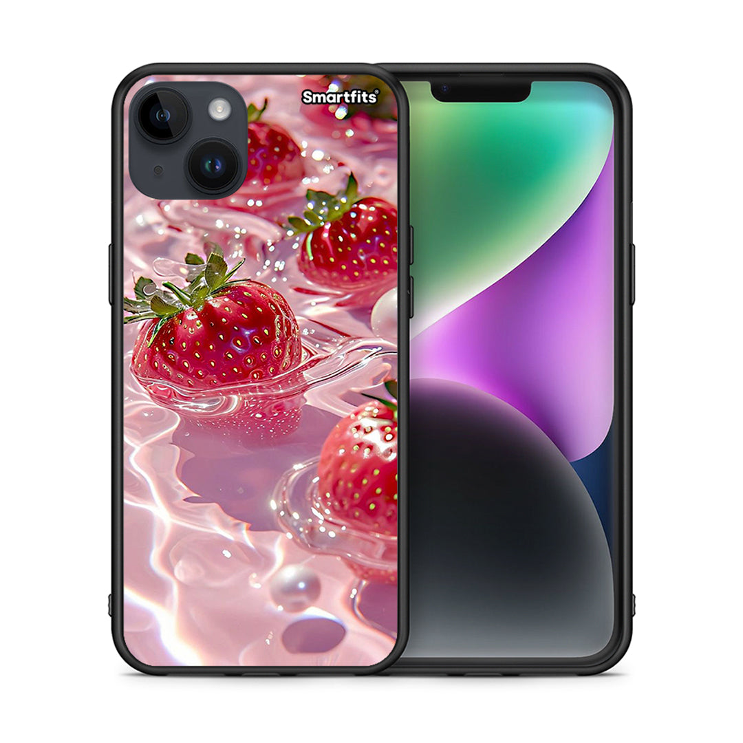 Θήκη iPhone 15 Plus Juicy Strawberries από τη Smartfits με σχέδιο στο πίσω μέρος και μαύρο περίβλημα | iPhone 15 Plus Juicy Strawberries case with colorful back and black bezels