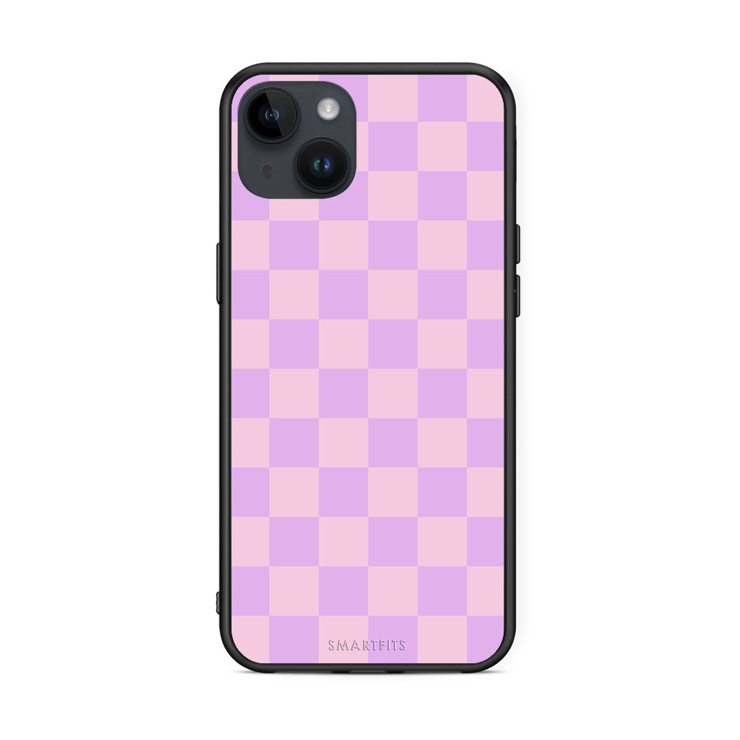 Θήκη iPhone 14 Plus Lavender and Pink Checkerboard από τη Smartfits με σχέδιο στο πίσω μέρος και μαύρο περίβλημα | iPhone 14 Plus Lavender and Pink Checkerboard case with colorful back and black bezels