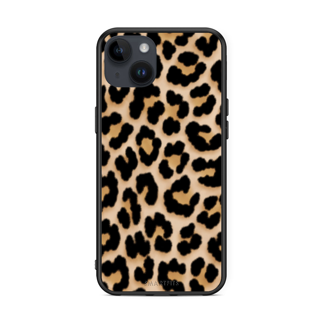 Θήκη iPhone 14 Plus Leopard Print Tan Small από τη Smartfits με σχέδιο στο πίσω μέρος και μαύρο περίβλημα | iPhone 14 Plus Leopard Print Tan Small case with colorful back and black bezels