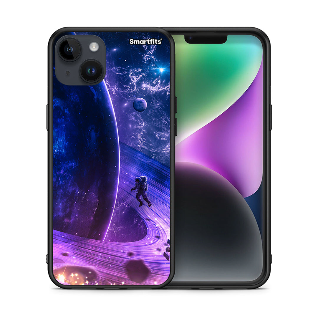 Θήκη iPhone 14 Plus Lost Astronaut από τη Smartfits με σχέδιο στο πίσω μέρος και μαύρο περίβλημα | iPhone 14 Plus Lost Astronaut case with colorful back and black bezels