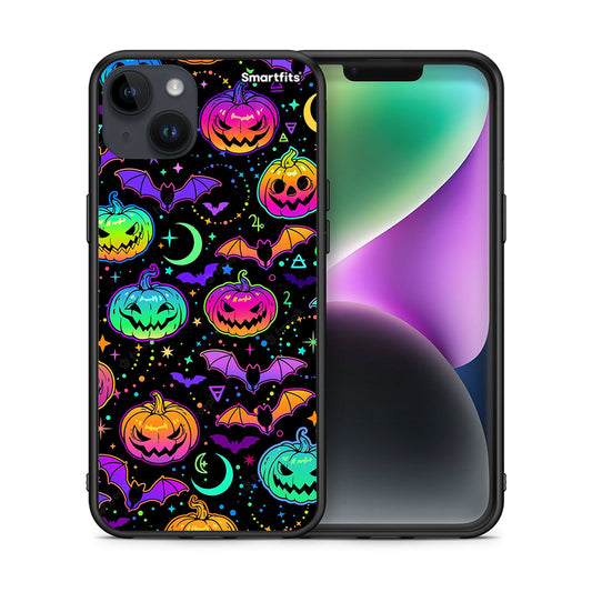 Θήκη iPhone 15 Plus Neon Halloween από τη Smartfits με σχέδιο στο πίσω μέρος και μαύρο περίβλημα | iPhone 15 Plus Neon Halloween case with colorful back and black bezels
