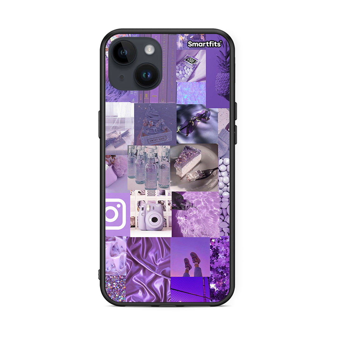 iPhone 14 Plus Purple Aesthetic Collage θήκη από τη Smartfits με σχέδιο στο πίσω μέρος και μαύρο περίβλημα | Smartphone case with colorful back and black bezels by Smartfits