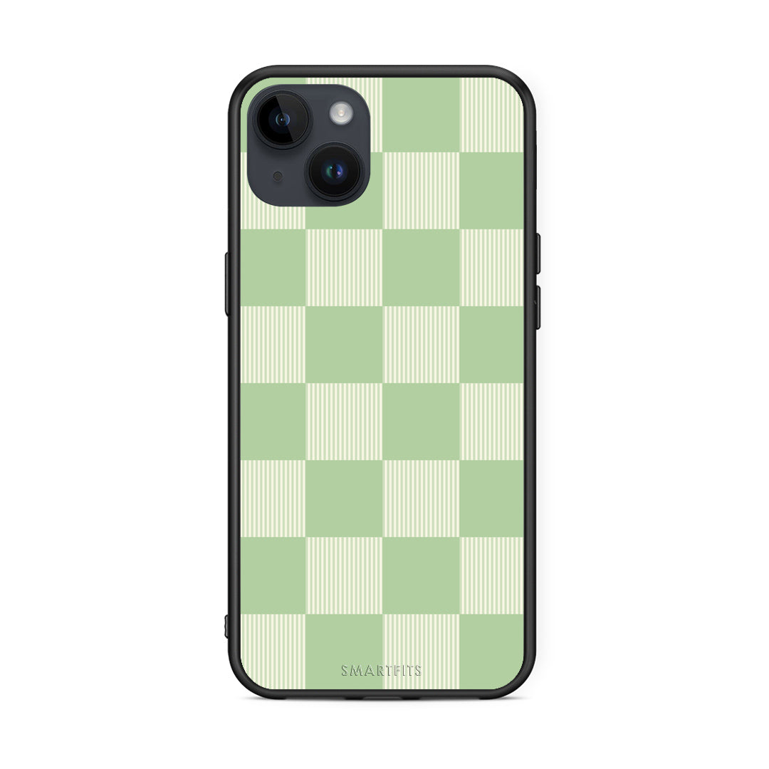 Θήκη iPhone 14 Plus Sage and Cream Striped Checks από τη Smartfits με σχέδιο στο πίσω μέρος και μαύρο περίβλημα | iPhone 14 Plus Sage and Cream Striped Checks case with colorful back and black bezels