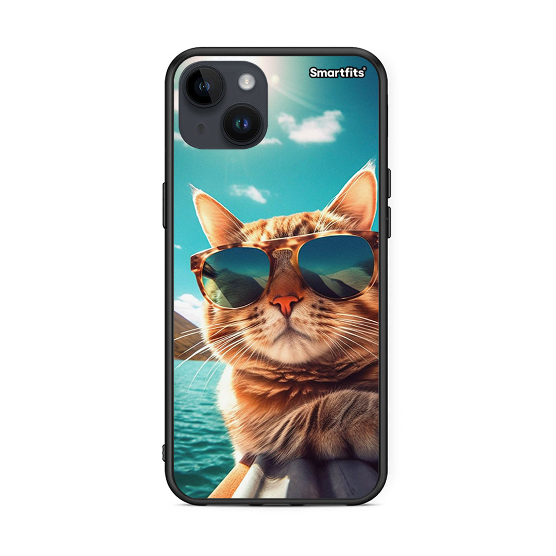 iPhone 14 Plus Summer Cat θήκη από τη Smartfits με σχέδιο στο πίσω μέρος και μαύρο περίβλημα | Smartphone case with colorful back and black bezels by Smartfits