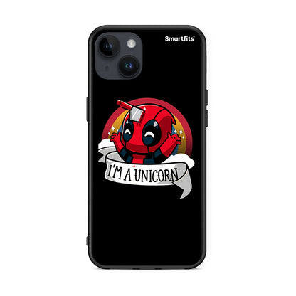 iPhone 15 Plus Unicorn Deadpool θήκη από τη Smartfits με σχέδιο στο πίσω μέρος και μαύρο περίβλημα | Smartphone case with colorful back and black bezels by Smartfits