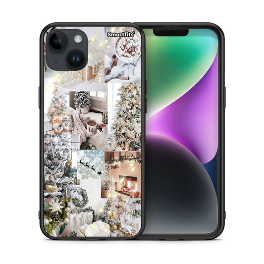 Θήκη iPhone 14 Plus White Christmas από τη Smartfits με σχέδιο στο πίσω μέρος και μαύρο περίβλημα | iPhone 14 Plus White Christmas case with colorful back and black bezels