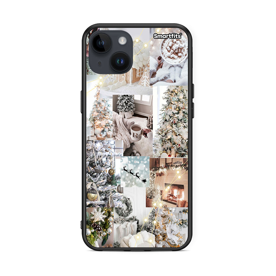iPhone 14 Plus White Christmas θήκη από τη Smartfits με σχέδιο στο πίσω μέρος και μαύρο περίβλημα | Smartphone case with colorful back and black bezels by Smartfits